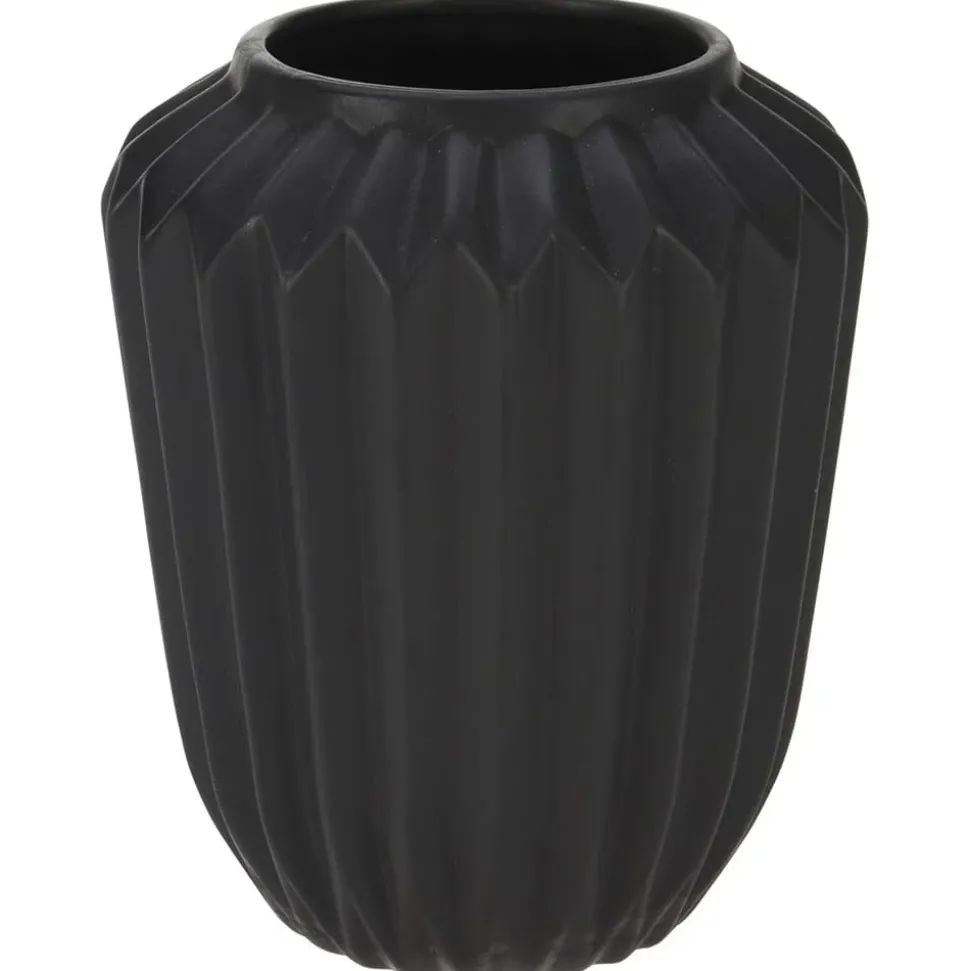 Dolomite ribbed black vase, 6,5"