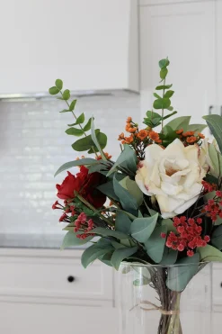 Dried look artificial cream open rose, 22″