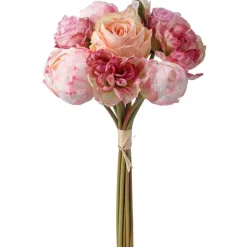 Dried-finish artificial pink rose flower bouquet, 13"