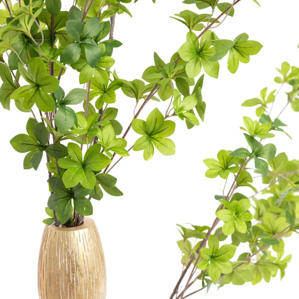 Duo of tall floor vases with artificial greenery