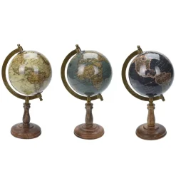 Earth globe on mango wood base, 11 x 6"