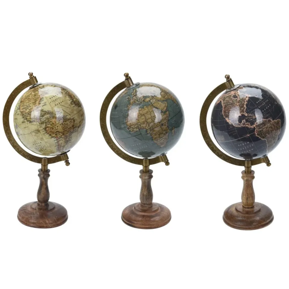 Earth globe on mango wood base, 11 x 6"