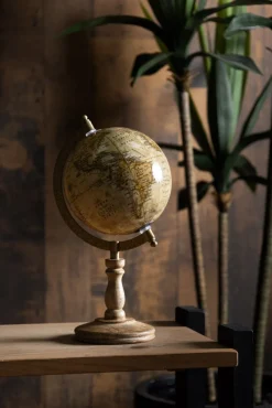 Earth globe on mango wood base, 11 x 6"