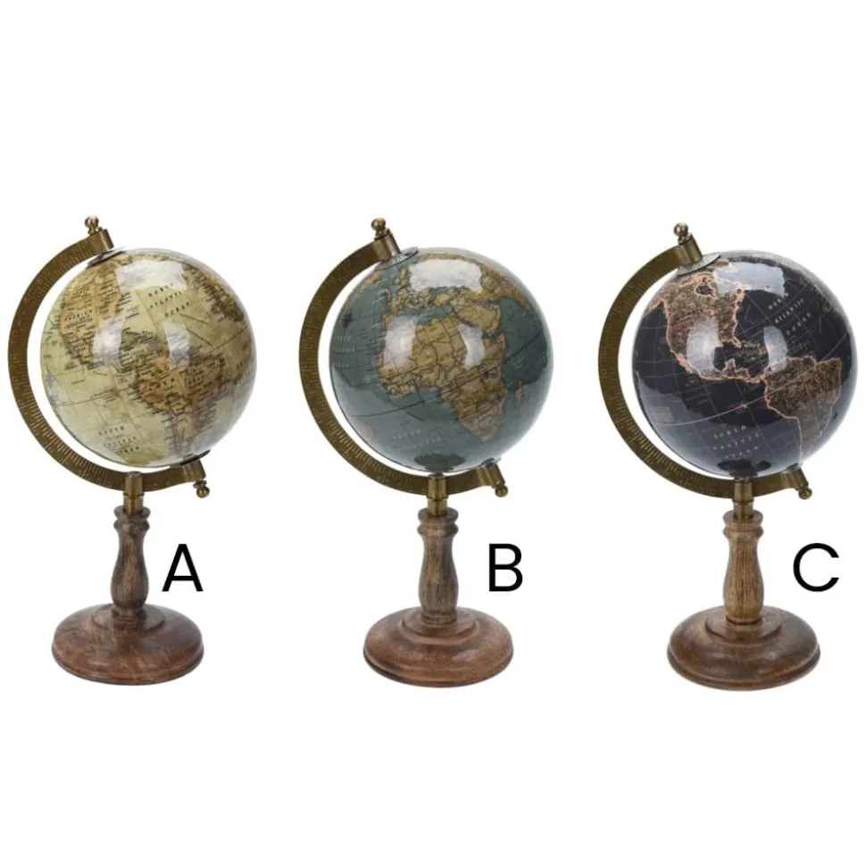 Earth globe on mango wood base, 11 x 6"