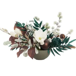 Emerald green and brown Christmas centerpiece, 15 x 24"