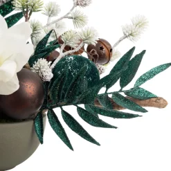 Emerald green and brown Christmas centerpiece, 15 x 24"