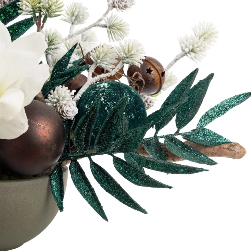 Emerald green and brown Christmas centerpiece, 15 x 24"