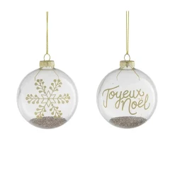 Festive clear glass ball ornament, 3"