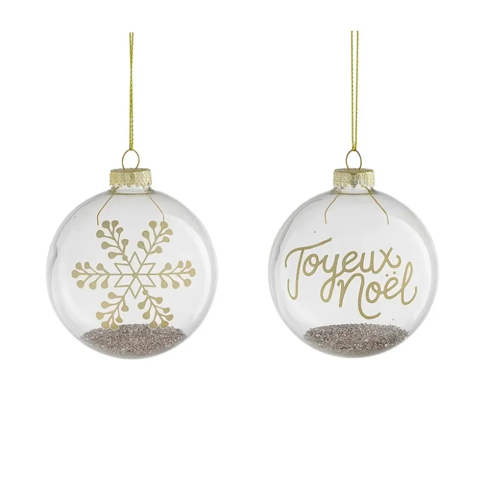 Festive clear glass ball ornament, 3"
