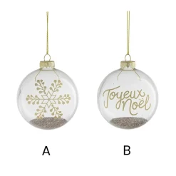Festive clear glass ball ornament, 3"