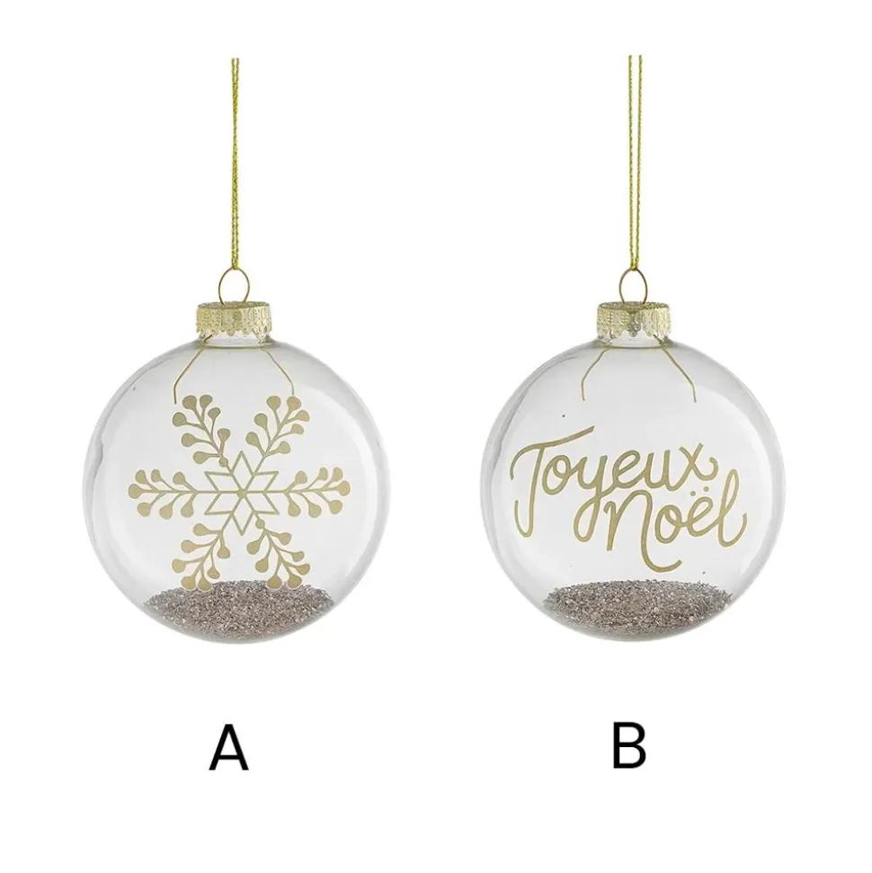 Festive clear glass ball ornament, 3"