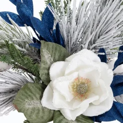 Flocked blue Christmas arrangement, 10 x 20"