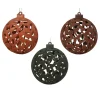 Flocked polystyrene openwork Christmas bauble, 3,5"