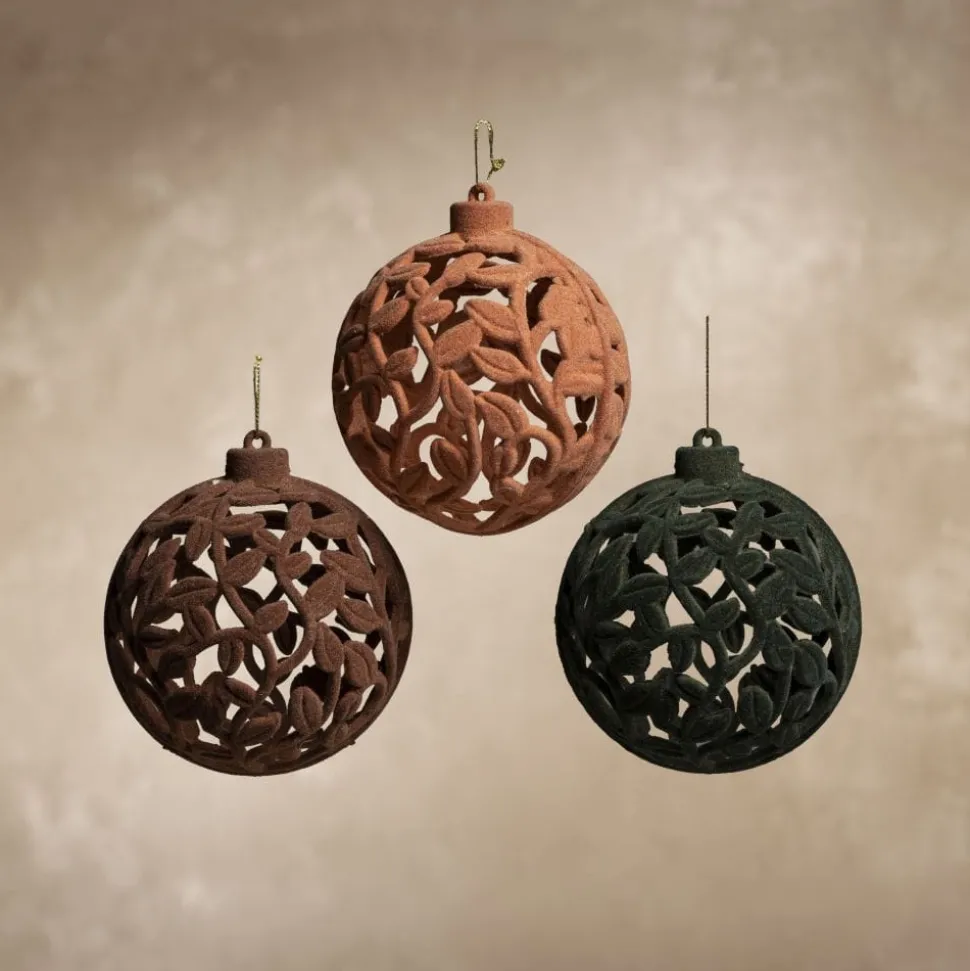 Flocked polystyrene openwork Christmas bauble, 3,5"