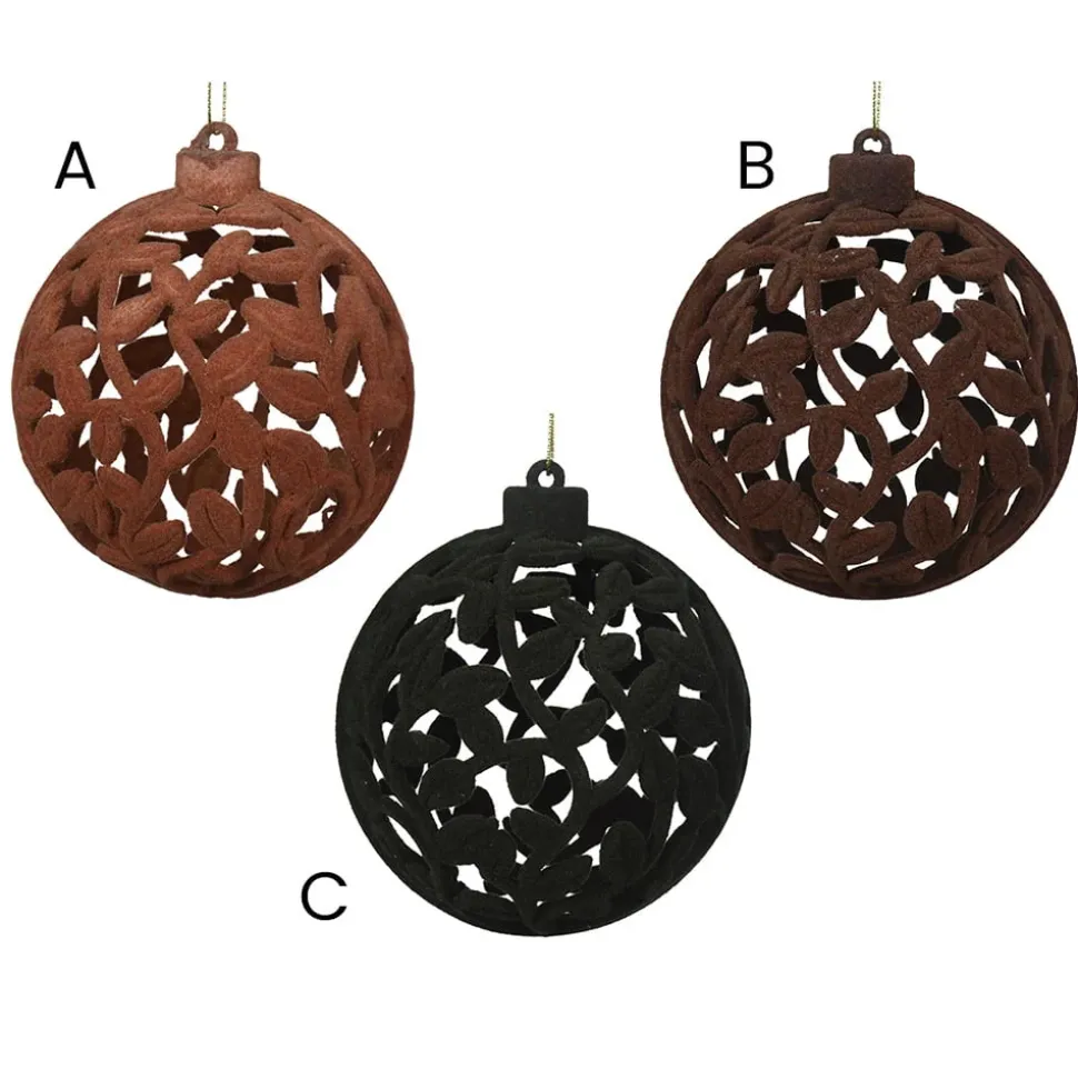 Flocked polystyrene openwork Christmas bauble, 3,5"