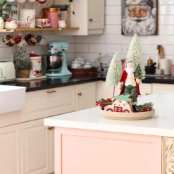 Flocked sisal brush tree on stand, 18″