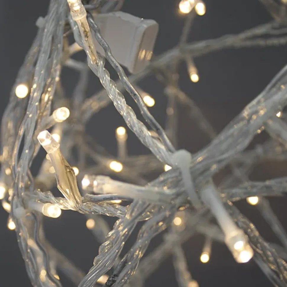 Galvanised metallic sphere with warm white LED lights, 24″