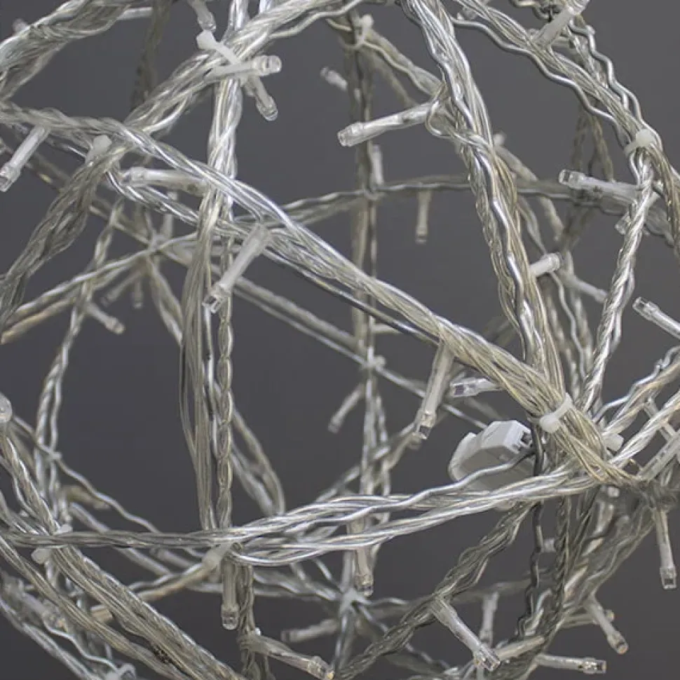 Galvanised metallic sphere with warm white LED lights, 24″