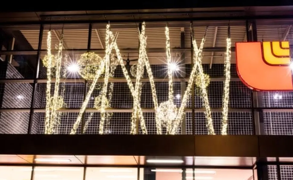 Galvanised metallic sphere with warm white LED lights, 18″