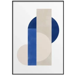 Geometric beige and blue wall canvas, 24 x 36″