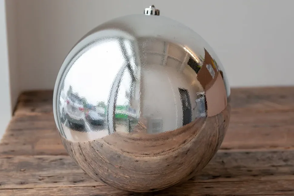 Giant glossy silver Christmas ball ornament, 10"