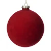 Glass flocked red ball ornament, 4"
