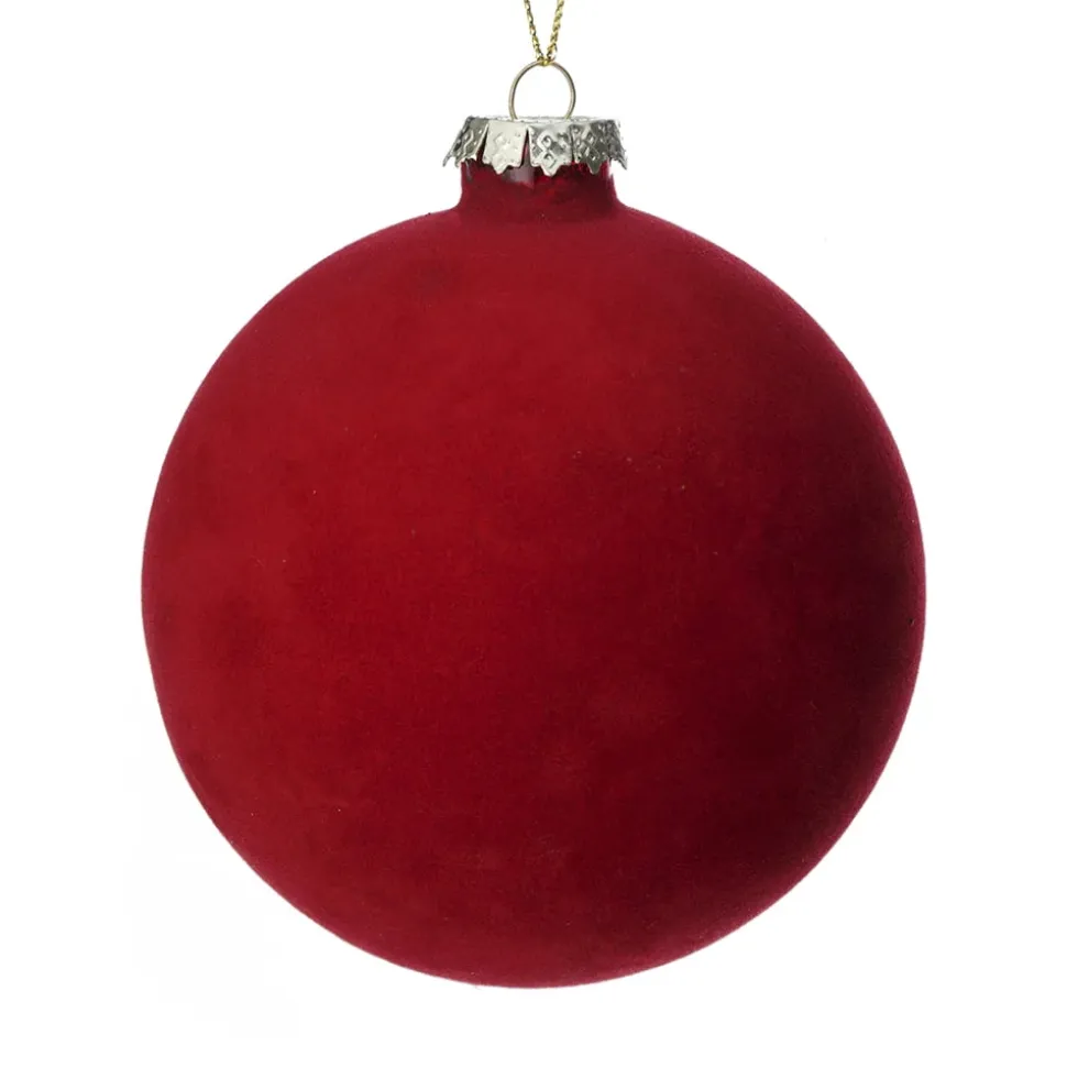 Glass flocked red ball ornament, 4"