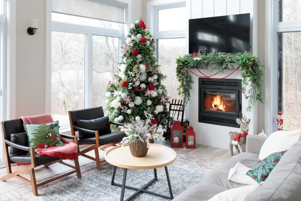 Glass flocked red ball ornament, 4"