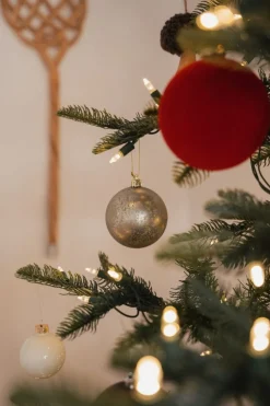 Glass flocked red ball ornament, 4