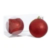 Glittered red Christmas baubles, 5,5"