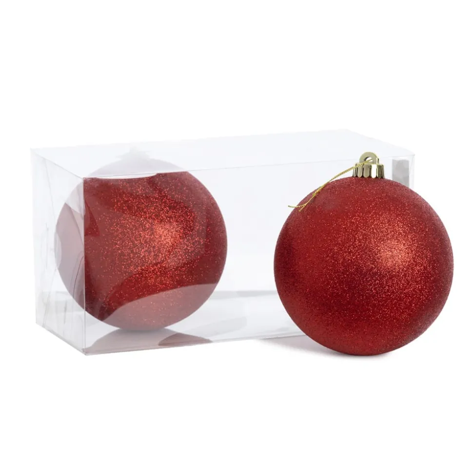 Glittered red Christmas baubles, 5,5"