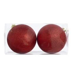 Glittered red Christmas baubles, 5,5"