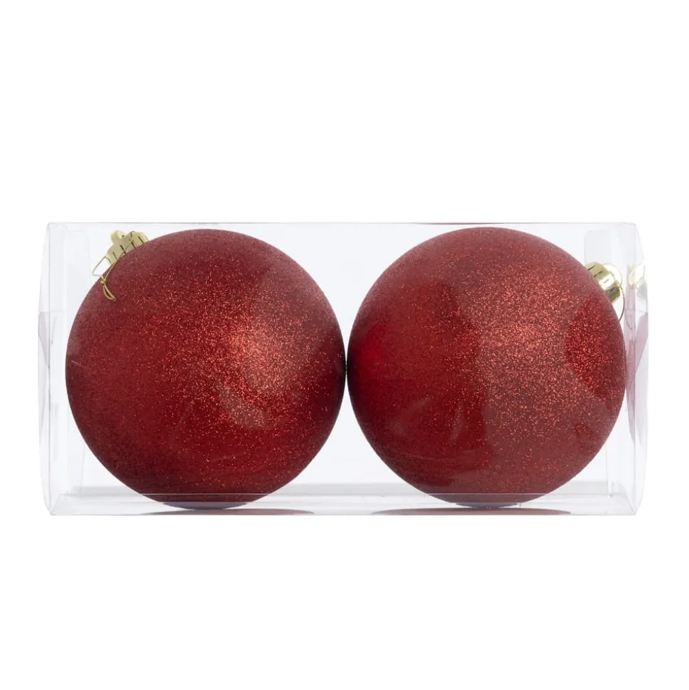 Glittered red Christmas baubles, 5,5"