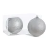 Glittered silver plastic Christmas ornaments, 5,5"