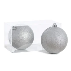 Glittered silver plastic Christmas ornaments, 5,5"