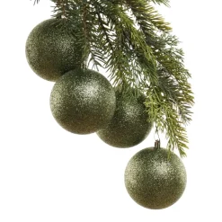 Glittery green Christmas balls, 4″