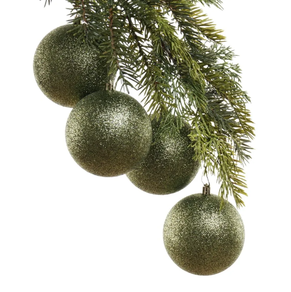 Glittery green Christmas balls, 4″
