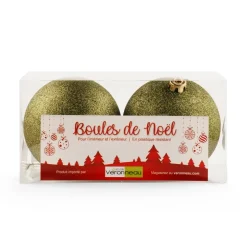 Glittery green Christmas balls, 6″