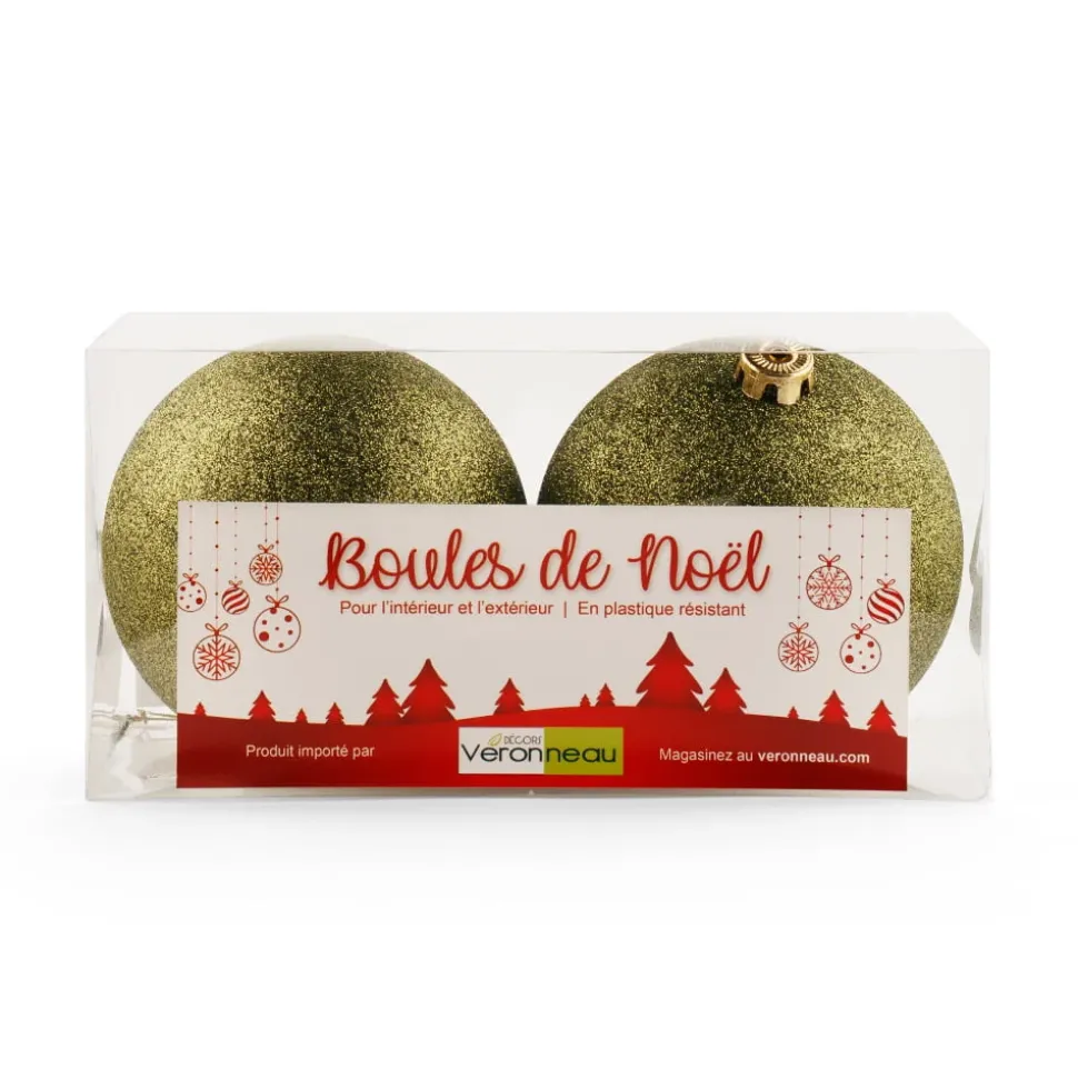 Glittery green Christmas balls, 6″