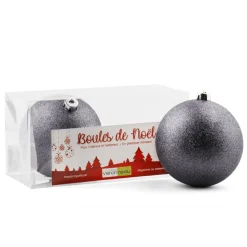 Glittery pewter Christmas balls, 6″