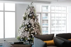 Glittery pewter Christmas balls, 6″