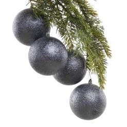 Glittery pewter Christmas balls, 4″