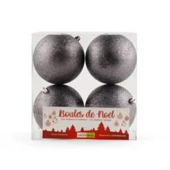 Glittery pewter Christmas balls, 4″