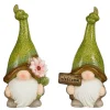 Glossy green ceramic garden gnome, 11,5 x 6"