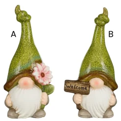 Glossy green ceramic garden gnome, 11,5 x 6"