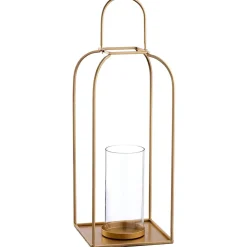 Gold steel pillar candleholder, 16"