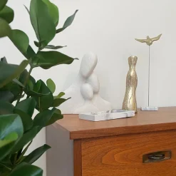 Golden bird on marble base, 16 x 5,5″