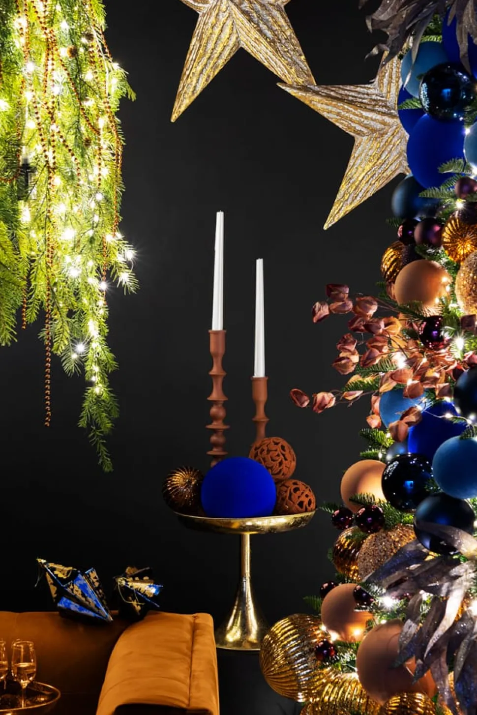 Golden blue prism ornament, 8"