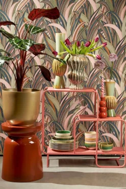 Golden round ceramic plant pot