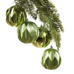 Green textured Christmas ornaments, 4″
